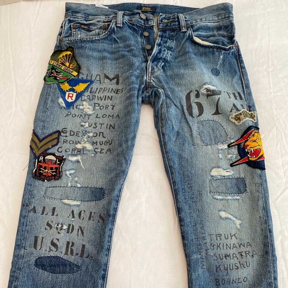 Polo Ralph Lauren Jeans Sullivan Slim 30x30 Military Distressed Patch Tiger